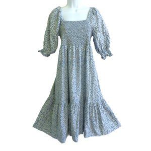 Madewell Lucie Peasant Maxi Dress Smocked Bodice Ditsy Floral Ruffled Hem M